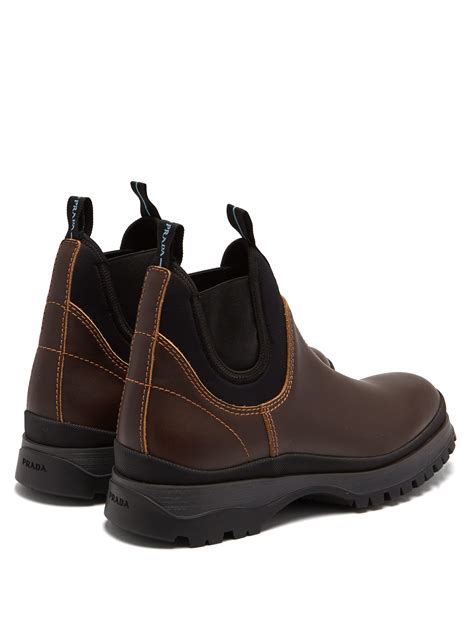 Prada Men's Brixxen Leather and Neoprene Chelsea Boots